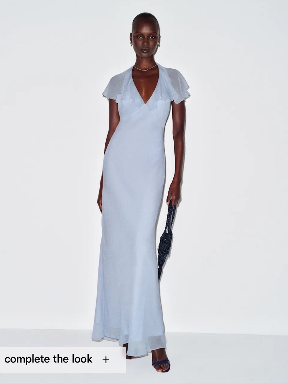 Reformation Kyley Cloud Blue Ruffle Sleeve V-Neck Maxi Dress